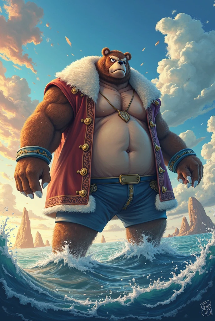 a huge muscular furry Grizzly bear old man swimming in sea, huge shoulder muscle , shirtless, muscle, strong man, strong bear, huge muscle, short hair, bearded, white hair and beard, , thick heavy brown fur, wrinkles skinned, strong muscle, strong and intimidated, masterpiece, muscular, commission for high res, male, fantasy art, very very beautiful art, art painting , painting art