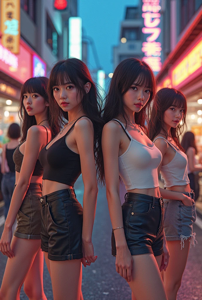 Highest quality, masterpiece, Ultra-high resolution, (Realistic:1.4), RAW Photos, Very detailed, Perfect Anatomy, 

In the middle of the night, On the streets of Shibuya, Tokyo, 

3 people, Group photo, 最も有名な日本のアイドルグループのメンバーeveryone, everyone, 
(((everyoneコカインでトリップしてる, get high on cocaine, Totally drunk))), everyone has an innocent smile, 

Very cute face with attention to detail, Very large, solid, black eyes with great detail, With very beautiful hair、Perfect in every detail, With a very beautiful body、Perfect in every detail
