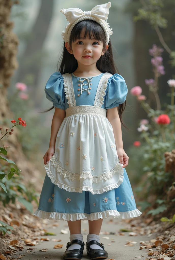 10 year old girl underwear, Realistic bloomers made from patterned cotton fabric, Medieval one-piece dress with panniers, Fabric Realism, Low - Angle, I see bloomers, Pull up the dress by hand, Strong winds, Translucent slip, Translucent slip, tights, Highest quality, Crotch close-up, whole body