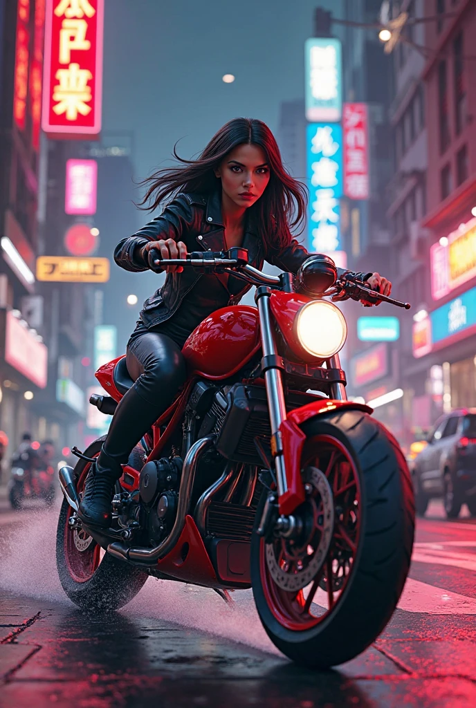 arafed woman in leather jacket riding a motorcycle with a skull on the back, badass composition, riding a futuristic motorcycle, motorcycle concept art, riding a motorcycle, biker, ghost rider, speeding on motorcycle, reminded me of the grim reaper, reaper, motorbiker, sitting on a motorcycle, picture of a male biker, riding in the town of doom, the grim reaper