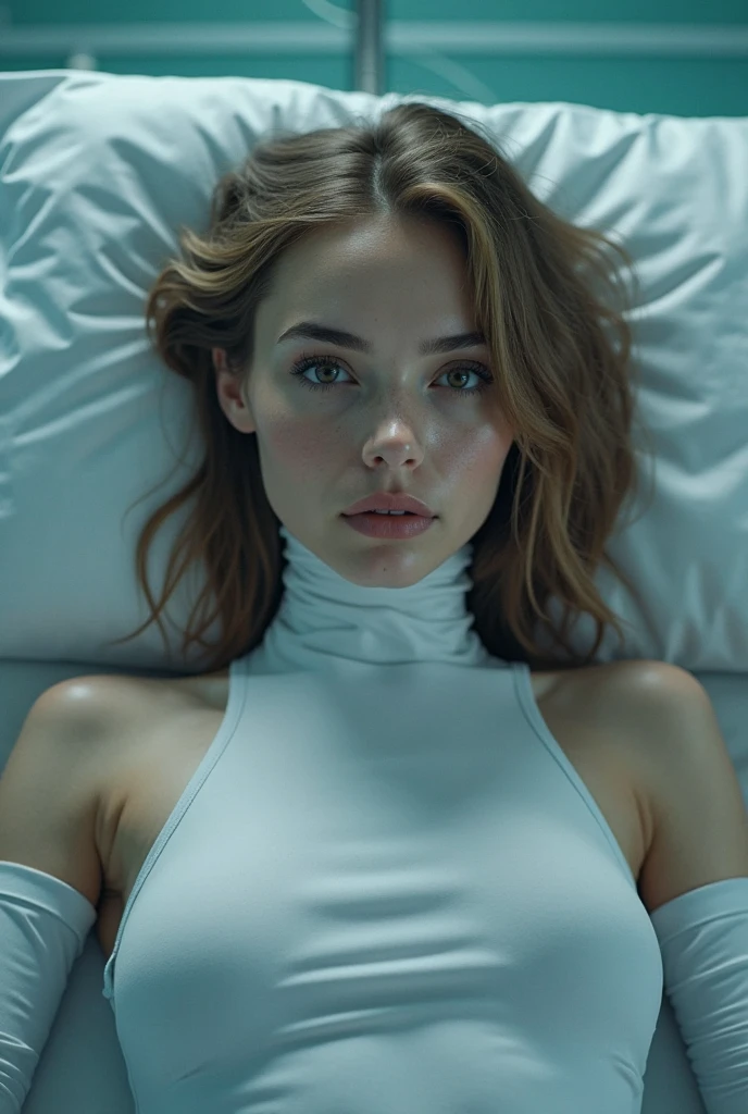 Aqui está o prompt atualizado:
```json
{
"prompt": "A cyborg with the face resembling Angelina Jolie lying on a bed in a high-tech laboratory. Half of her face is cybernetic. She is wearing a cybernetic bikini. The image is in ultra HD with a 16:9 aspect ratio.",
"size": "1792x1024"
}
```