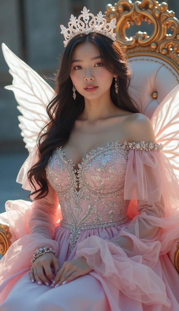 (best quality,4k,ultra-detailed,highres,masterpiece:1.2), (realistic:1.37), Jennie of blackpink in the met gala concept fairy of the garden, detailed eyes, detailed lips, long eyelashes, beautiful gown, enchanting atmosphere, delicate flowers, ethereal lighting, vibrant colors, elaborate makeup, flowing dress, graceful pose, glamorous jewelry, royal crown, dreamy setting, whimsical background, magical ambiance, mystical elements, intricate patterns, dazzling accessories, shimmering tiara, surreal scenery, ornate decor, enchanting beauty, sparkling garden, elegant aura, fantasy vibes, otherworldly charm, celestial theme, ethereal garden, spellbinding presence, radiant smile, captivating gaze, graceful movement, artful composition, exquisite craftsmanship, fairy tale inspiration, elegant transitions, breathtaking visuals, surreal details, captivating artwork.