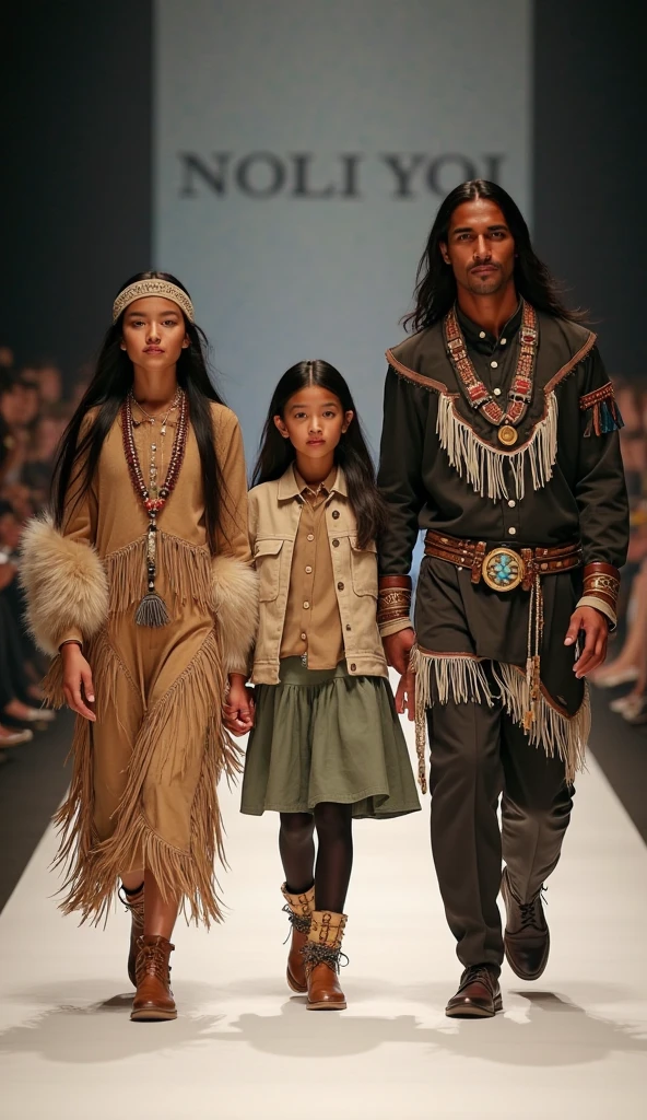 Indigenous girl meets another black-haired indigenous boy while walking