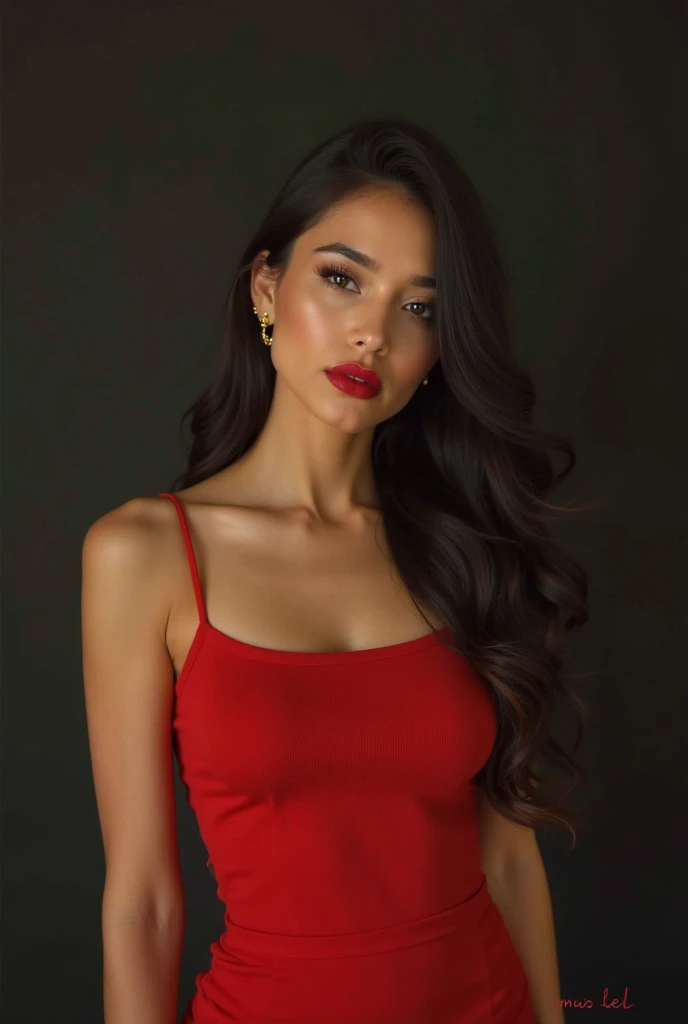 Ultra HD resolution，artistic，Photography，21yo girl, long hair,Red background, neckit body.