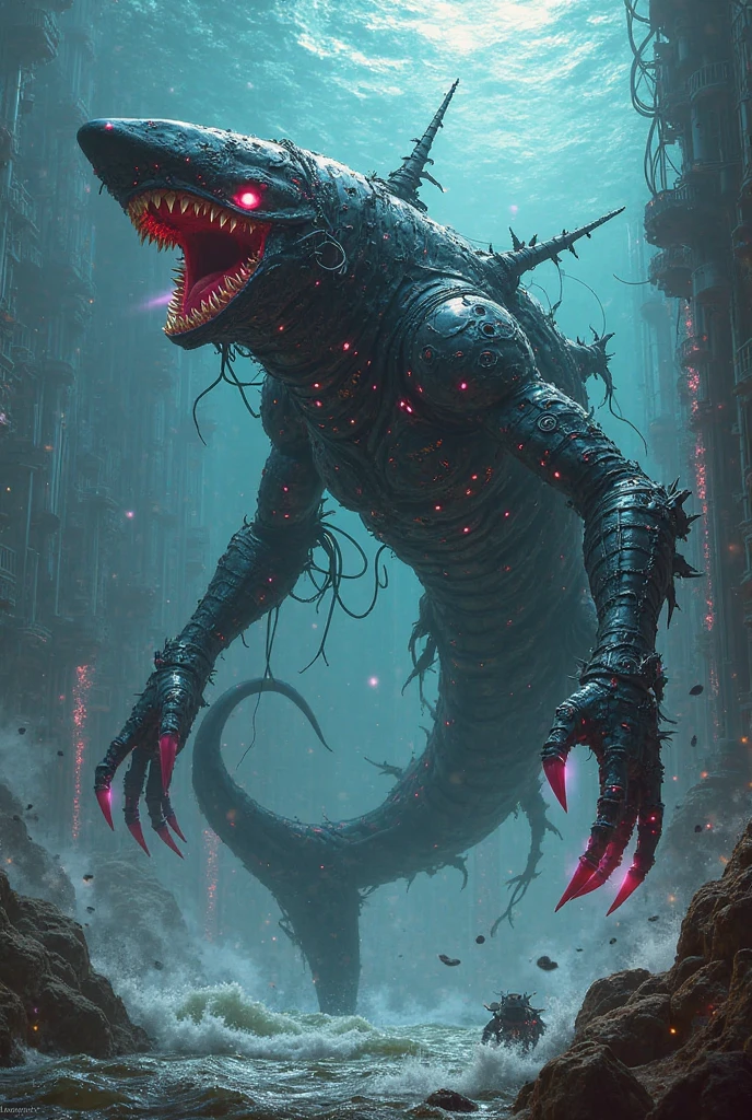 godzilla, <lora:GodzillaXP_v1.0:0.6>, godzillaxp, <lora:RottenTech-30:0.9>, rottentech, scifi, biohazard, filthy, city