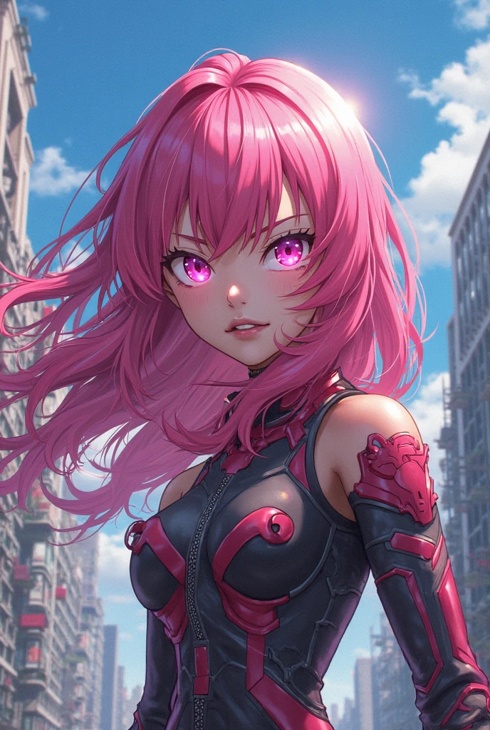 One person, woman, Ultra-high resolution, 超detailed, Highest quality, 8k,((Highest quality)), ((masterpiece)), (detailed)，Face direction(diagonal)，Hair Color(Bright pink,Fine hair quality), Hairstyle(Well-organized), background(Rooftop,night)，eye(きれいなeye元), clothing(dress)，expression(Exquisite features depicting a perfect face)，Body Type(model,Glamorous)，Perfect hands，完璧なwoman像, Dramatic Shadows, Japanese, Cute pose, Anime characters, Code Geass, 