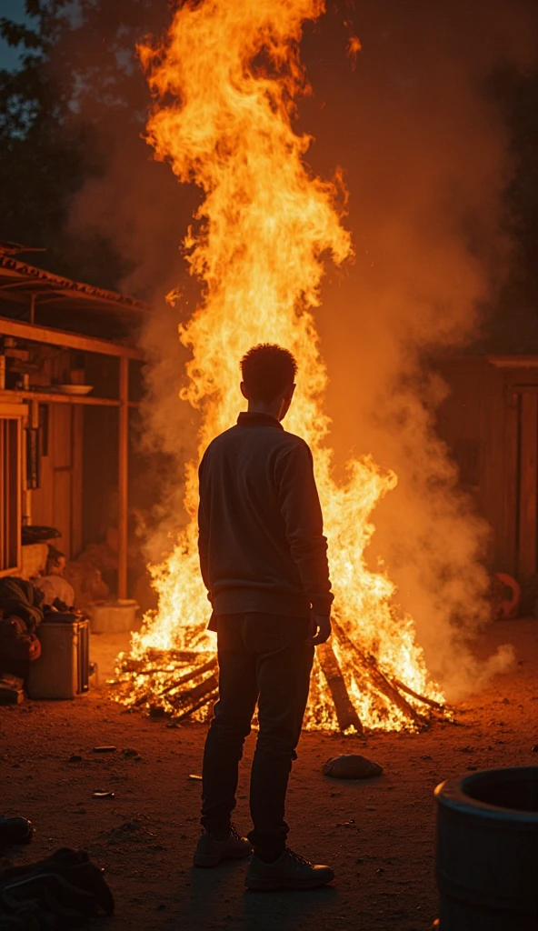 flames are lit up in the dark as a man stands in front of a fire, standing in fire, bonfire, fire behind him, burning scene in the background, walking out of flames, surrounded with fire, lots of fire, burning, arson, by Rodney Joseph Burn, bathed in the the glow of a fire, engulfed in flames, fire lit