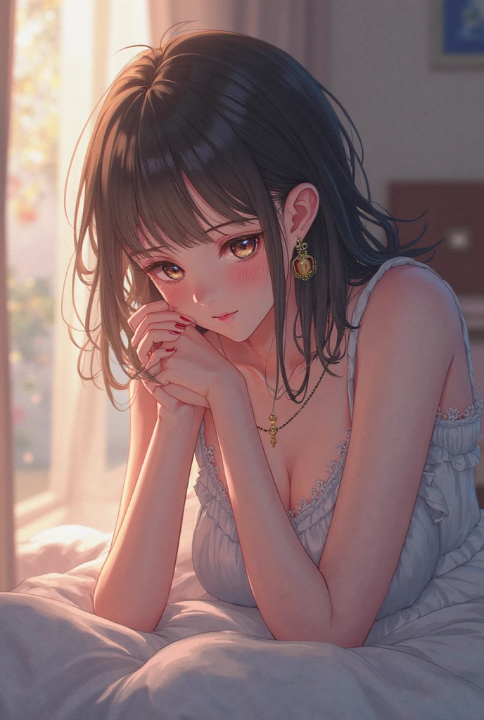 modern, Verism, masterpiece, textured skin, super detail, best quality, 4K,Woman in tears,Mature woman,Black Hair,Slender,Wiping away the tears with my hands