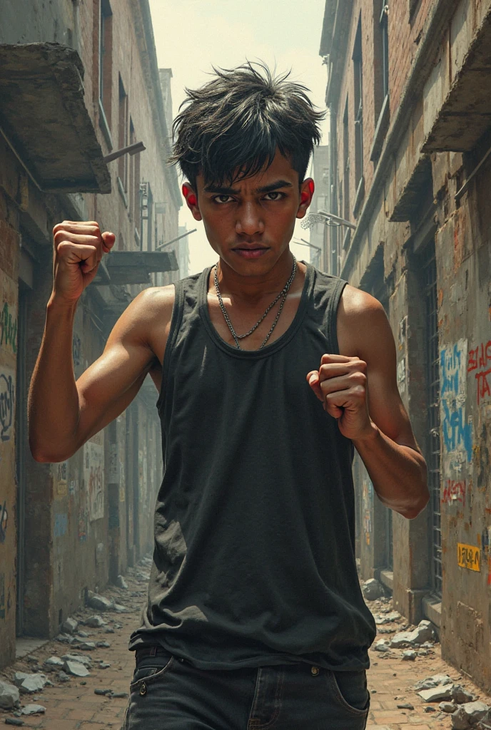 A teen age indian boy on fight with people
