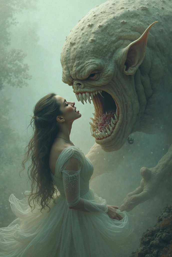 A mimic disguised as a dresser with mirror, monstrous features, licking giant maw, anticipating a meal, fantasy bedroom, (best quality,8k,highres,masterpiece:1.2),ultra-detailed,(realistic,photorealistic,photo-realistic:1.37),fantasy,horror,surreal,cinematic lighting,dark moody colors,dramatic shadows,intricate details,ornate dresser,distorted proportions,unsettling atmosphere,eerie presence,dreamlike,visceral,unnerving
