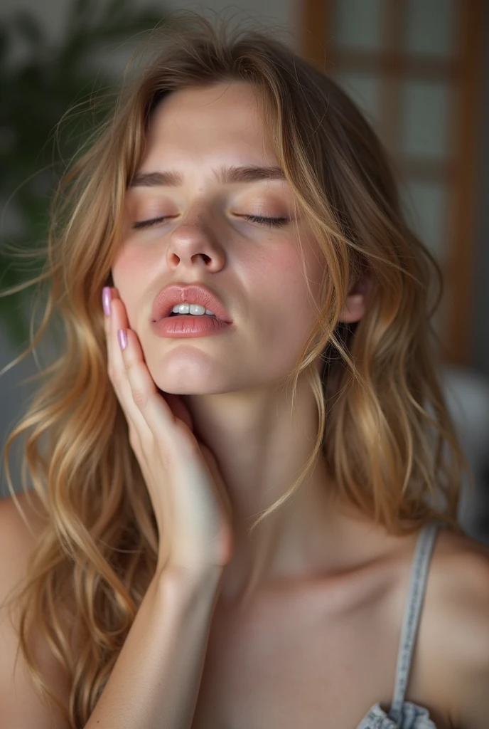 photo of a 20 years old italian girl, RAW, beautiful woman, (long wavy redhead hair), (yellow eyes),, (thin nose), (thin face), (naked),bedroom, (busty), ,,,,,((detailed face:1.2)), ((detailed facial features)), (finely detailed skin), pale skin,, . (vivid colors), damp, moist, reflections, (masterpiece) (perfect proportion)(realistic photo)(best quality) (detailed) photographed on a Canon EOS R5, 50mm lens, F/2.8, HDR, (8k) (wallpaper) (cinematic lighting) (dramatic lighting) (sharp focus) (intricate) fashion, realistic skin texture, POV, Nikon d850, film stock photograph,4 Kodak Portra 400, camera f1.6 lens, rich colors, ultra-realistic, hyper-realistic, ultra-detailed, hyper-detailed, ((perfect face, perfect body), RAW photography, realistic skin texture, (arms up), ((on all fours)), cumfacial55, cum on tits, cum on belly, transparent semen