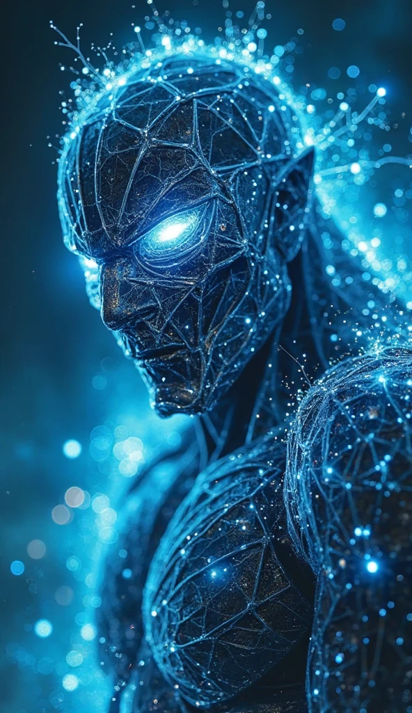 photo of, an astonishing artwork of a monstrous alien cyborg, its face shrouded in pure electric energy, exposing half of its face with bare wires. energetic particles emanate from its body, illuminating the surrounding environment with a mysterious glow. the artwork is a true masterpiece, meticulously composed with a perfect balance of darkness and light, capturing the essence of the creature's menacing presence. the style is a fusion of sculpture and digital art, creating a three-dimensional representation of the cyborg with intricate details and realistic textures, best quality, high quality, highres, high resolution fix