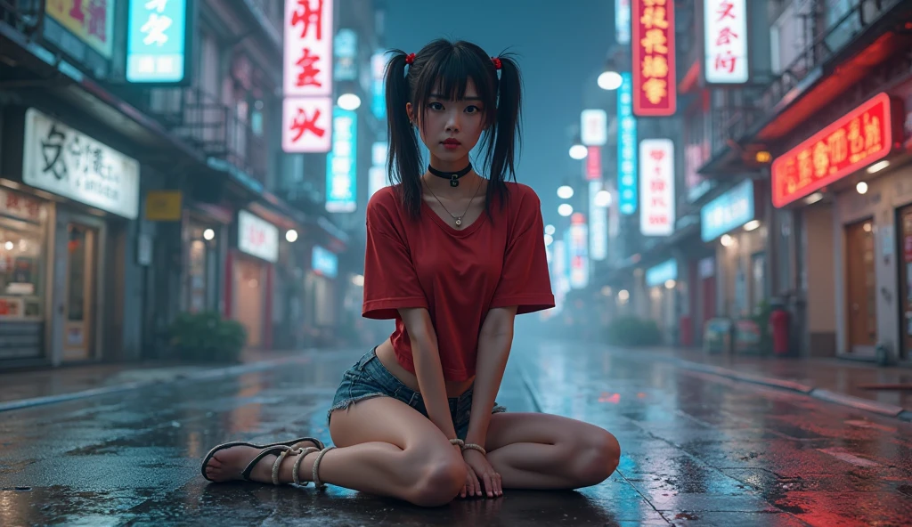 8k raw, best quaity, realistic, photo realistic, city, aperture f/1.8, professional lighting, Chinese girl, short pants, sport short pants, full body, sitting, dolfin shorts