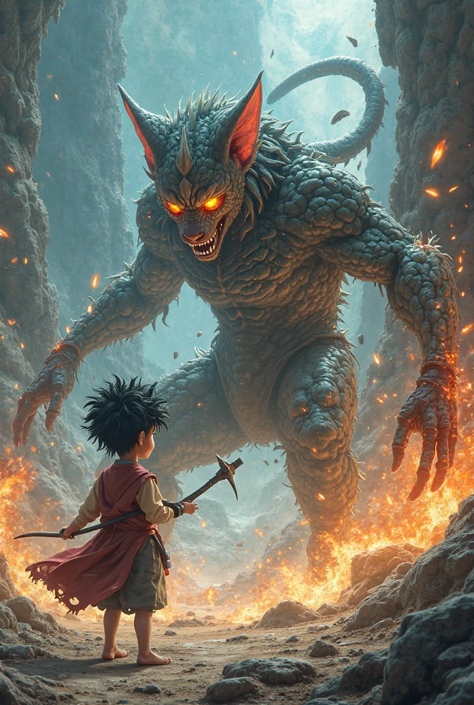 I want the character to look small, inferior but has an aura of being determined to kill the king of the gragons