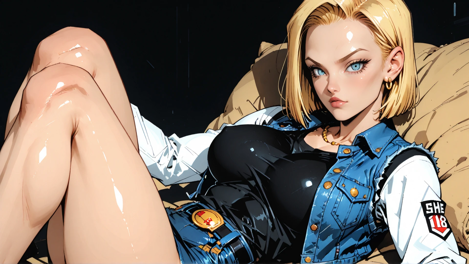 Obra-prima estilo ANDROID 18, best quality), Realistic, cara bonito, (imagem real, detalhes intrincados, profundidade de campo), (1girl, sozinho), compor, separated-lips, altamente detalhado, rosto perfeito, voluptuoso, girl nude athletic body, muscula, , massive breasts, big ass, curvy
(Seios enormes:1.4)