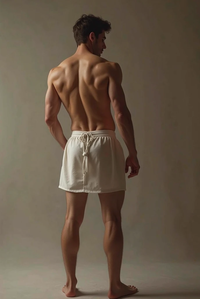 Man sitting with legs open showing ass and naked, that is very detailed and muscular