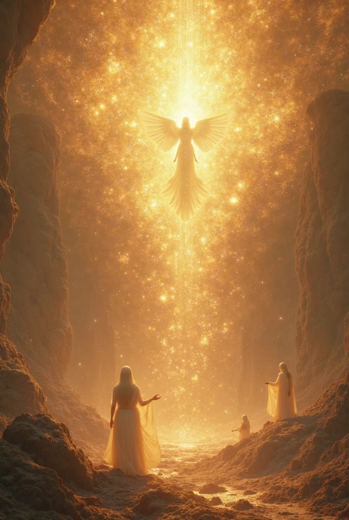 angels guarding a person in an astral temple the angel from afar seeing the human he guards