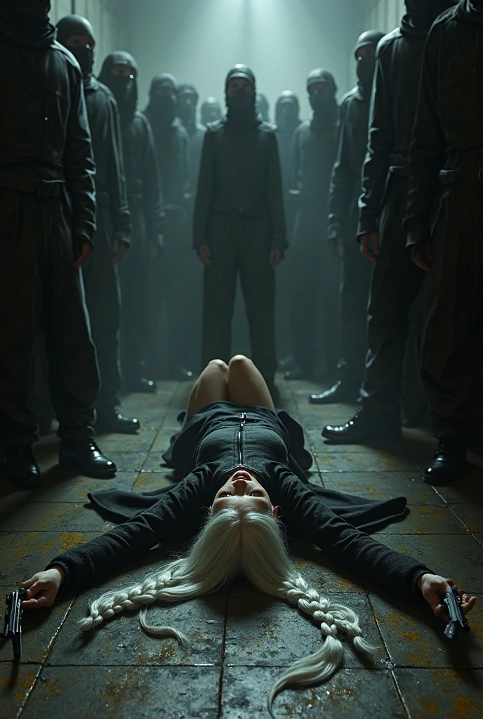 A white-haired girl in leather was on the bed by two strong men --auto