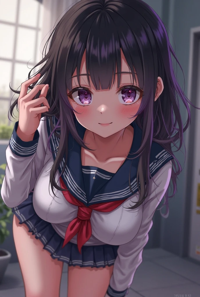 One person、Long Hair、、Black Hair、With bangs、6 year old girl、small、1st grade elementary school students、Baby Face、Blushed、Innocent face、Big eyes、barefoot、black eye、cute、Are thin、凄くsmall胸、身長のsmall、With legs apart 、School、Bare Skin、((Upper body naked))、Show the whole body