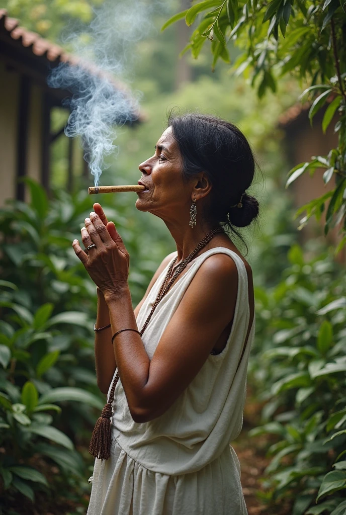 Indian yellow color coiled hair grandma smoking in a lighted bar wearing blue saree with out wearing saree blouse,She smoke long ciga,heavy Smoke comes out from the ciga is nicely flowing up,Her very long brown color 3c coiled long hair has treadted with oil cascading front in her right shoulder and making nice coiled scene like thick brown noodles flowing from her shoulder,shining like mirror showing how much oil has been used for oil treatment,hair is with oil film is there exacly super long oil treated coiled exactly in image prompt,Generate with strictly following and using exact detailing in image prompt and emhansing her oil treated brown color 3c coiled oil pulpted with heavy viscus fluid,Generate her hair slicknes and stickness like after layer of oil treated in to hair,Generate with same face and same hair,Generate that her hair like she had a oil bath, like after generous amount of oil pasted in to hair and then she combed her hair,Why cannot make exacly what image given?,why sea art infinity cannot make like what bing ai prompt hair flooded with 10 liters of oil,If bing ai can make exact picture, why sea art cannit make these hair in oil, if cannot please make like she just had a water bath and with out wipe out water from the hair she combed it and her hair is still with pleanty of water,Her hair is nit dry, not dry, NOT DRY,((((HAIR IS NOT DRY,HAIR IS SLICK BACK WITH so viscus oil treated like oil shower EXACTLY IN THE IMAGE)))))