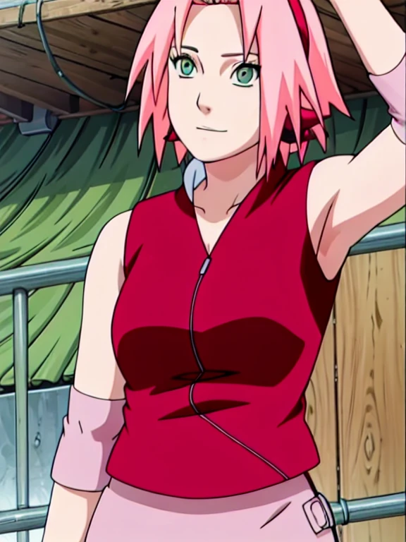Sakura Haruno showing her belly with open zipper and open top showing her sexy breasts