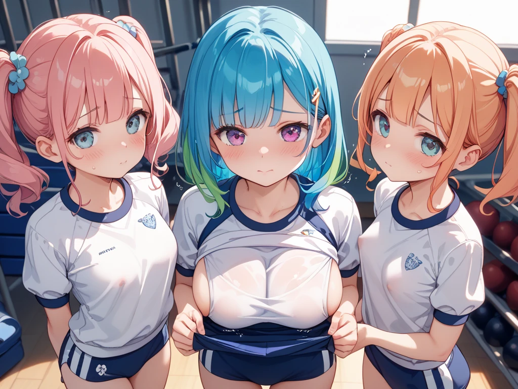 mastute piece,Best Quality,insanely detailed,8k cg,nsfw,
take a picture of the whole body,
3girls,line up in a row,panties lift,(tennis uniform,breast out,no bra,bare breast),blush,shy,ecstasy face,gasping,pink hair,perfect breasts,perfect nipples,open mouth,tennis court,