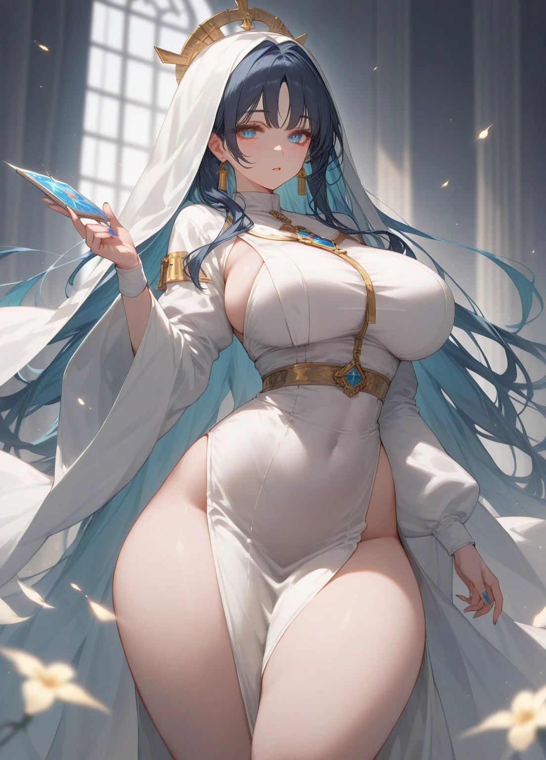 Sexy Sheer Colonial Dress, Perfect body, Clear chest, Well-defined collarbone, Surreal, lifelike, detailed, Perky transparent nipples, Wet clothes(whole body:1.1),cross,Holy,best quality,Large Breasts,Big Ass,No underwear