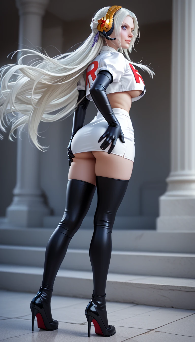 (masterpiece,best quality,In 8K,very detailed,high resolution,realistic,totally:1.2), , high detail, ((The background is a white space)), lewd, hentai, (((Black latex miniskirt))), Black latex thigh-high boots, ((wide open anus))