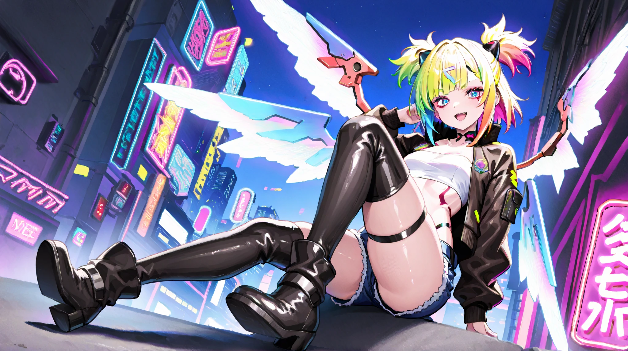 pokemoniono, pokemon iono, Blue Hair, Bow-shaped hair, character hair ornaments, hair ornaments, Long Hair, low-tied Long Hair, Multicolored Hair, Pink Hair, Sharp teeth, Split Color Hair, Twin tails, Two-tone hair, (Pink Eyes:1.5), Open your mouth,
break asymmetrical legwear, Bell, Bow-shaped hair, character hair ornaments, Hexagon print, Larger clothes, pantyhose, single leg pantyhose, Split Color Hair, Jacket, (yellow Jacket:1.5),
break looking at viewer, Upper Body, whole body, break outdoors, nature, null,
break (masterpiece:1.2), highest quality, High resolution, unity 8k wallpaper, (figure:0.8), (Beautiful fine details:1.6), Highly detailed face, Perfect lighting, Highly detailed CG, (Perfect hands, Perfect Anatomy), 1boy, penis, (amazon position), ((footjob)), (eject cum), ((cum on foot)), evil grin, ((Angle from below))
