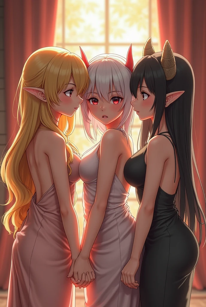 （8K ，hyper-detailing，ultra real photo，Best masterpiece，natural，Perfect artwork，Perfect female body），Two cute busty girls ，Hair color，（large tities），Hell succubus，，Flirtatious，in a dark ugly palace，Volcanic lava and bone decoration，cruel hell，bloody river，Wearing black glamorous pajamas，Sexy tight see-through pajamas，ssee-through，Built-in thong，The cracks are relatively large，stretch the meat，Raised sexy，Flirtatious，obscene exposure ，fully body photo