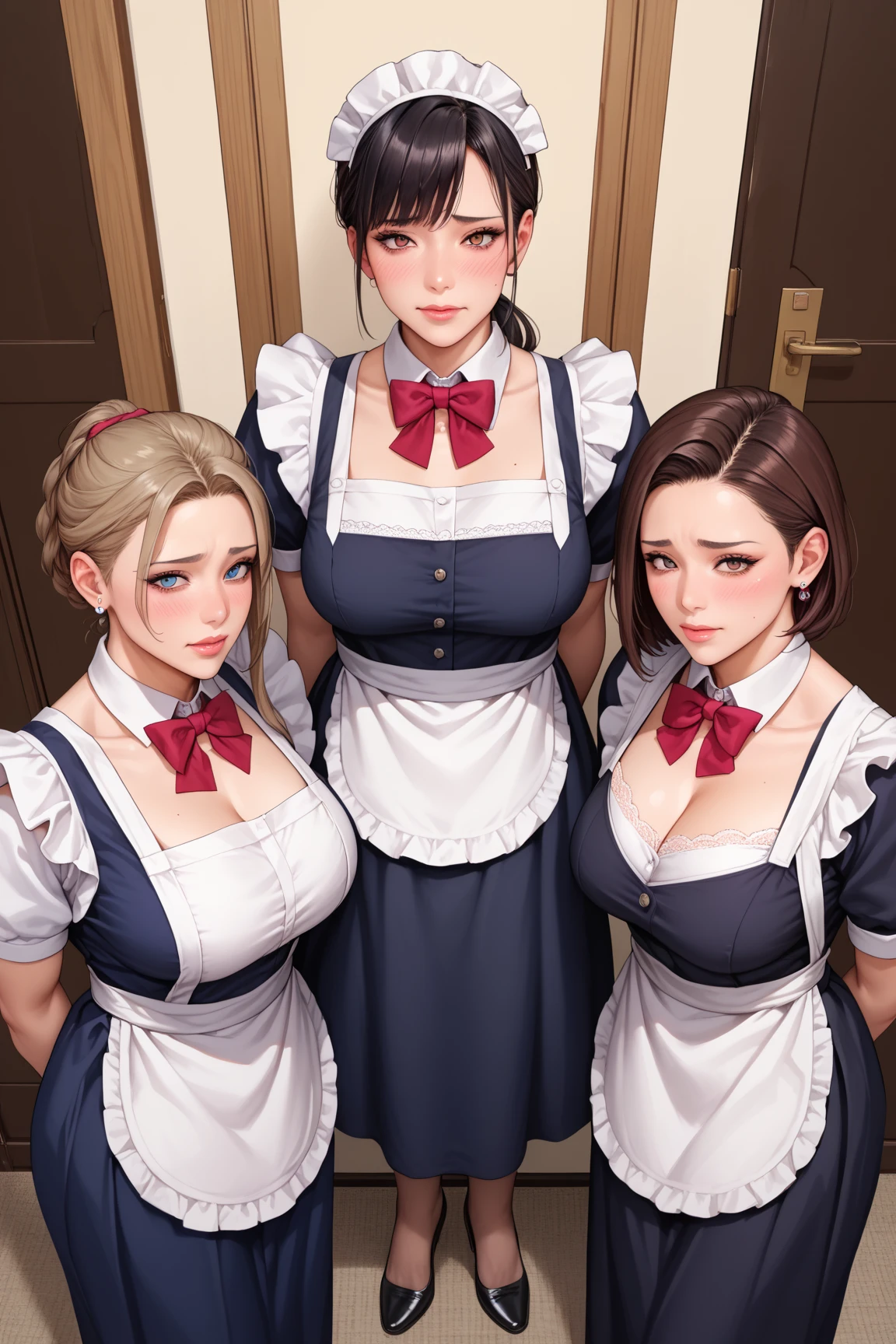 (1lady solo), sitting, (looking at viewers), (sleeveless white lab coat) stylish outfit, mature female, /(dark brown hair/) bangs, kind smile, (masterpiece best quality:1.2) delicate illustration ultra-detailed, sagging gigantic huge breasts BREAK (hospital examination room) indoors, work desk, (x-ray photo), detailed background, ((showing hairy armpit hair)), zoom upper body, thick makeup