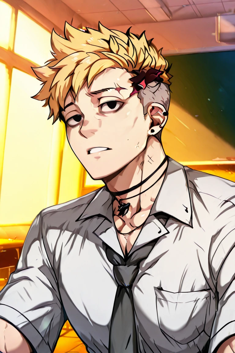 IncrsNeverGonnaGiveUUp, smile, looking at viewer, microphone stand, upper body, black jacket, striped shirt, open mouth, <lora:NeverGonnaGiveUUp:1>, dio, headband, <lora:Char_Sigmas_Dio:0.8>