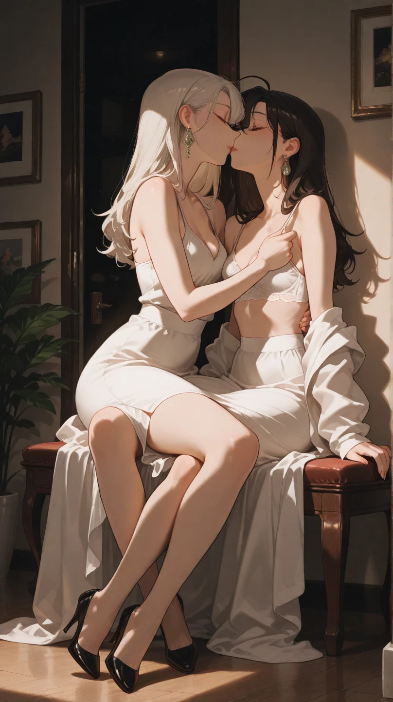 masterpiece, best quality, ((2women:1.3)), (closeup), 22yo, slim, ((small breast)), naked breast, nipple, open sailor suit, Inside the room, hugging, lode, smile, grey, desolate, dark, watercolor,