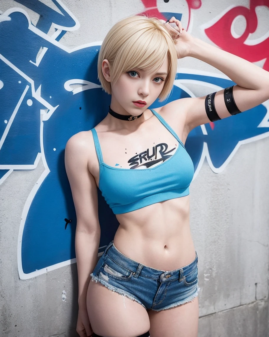 8K, Top Quality, Intricate Details, Ultra Detail, Ultra High Resolution, Masterpiece, random angle, Slender, Smile, (Makeup: 0.4), (Fluffy Blue Eyes: 1.21), blue Eyes, looking at the viewer, ((full body)), 1girl, solo, 1 girl, (( full body)), charming Russian model Nata Lee, light blonde hair, close up shot, ((tall)), (((fit body))), (((slim face))), sharp face, sharp eyes, ((( yellow hair, short hair, bangs )), (detailed face), sharp face, small lips, (( )), ((crop top)), detailed face, detailed breast, large breast, detail ass, Beautiful girl with accentuated slender abs: 1.4, Six Pack Abs: 1.4, Bust Botox, Big, Perfect Body, detail leg, (( moonlight)), hot spring.