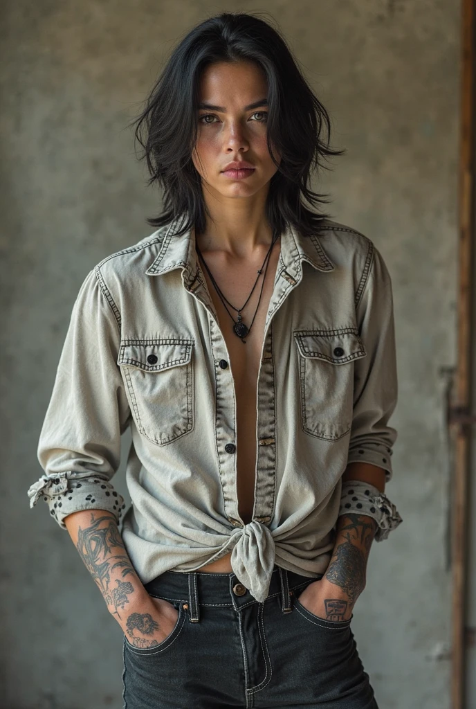 1980s Kodak photo of a young 25 year old rock girl with black
hair wearing a white shirt and (black leather jacket), in cologne , photography by nan goldin, faded, film grain, cross processed image