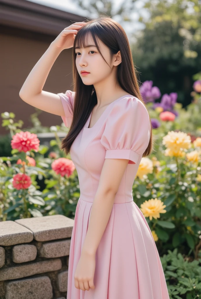 araffe woman in a pink dress standing in front of a tree, beautiful south korean woman, korean girl, beautiful young korean woman, gorgeous young korean woman, soft silk dress, korean woman, a cute young woman, korean women's fashion model, dressed in a pink dress, xintong chen, wearing a pink dress, lovely woman, jaeyeon nam