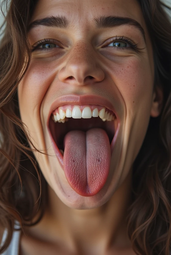 woman with mouth open and tongue out drooling