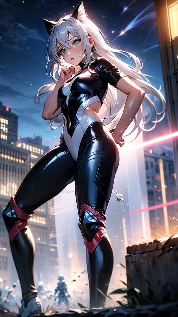 garota de anime, Linda, realista, melhor qualidade, Full HD, rosto detalhado, corpo detalhado, cabelos lisos, cabelos brancos, Cabelos Longos, ombro pequeno, Small thorax, middlebreasts, cintura fina, quadril largo, pernas grossas, top preto, sem mangas, barriga de fora, black legging pants, middlebreasts, pernas grossas, seios para fora, (standing on her feet) tight black legging pants, coxas grossas, seios grandes, tight black legging pants, high waist legging pants, cabelos lisos, cabelos grandes