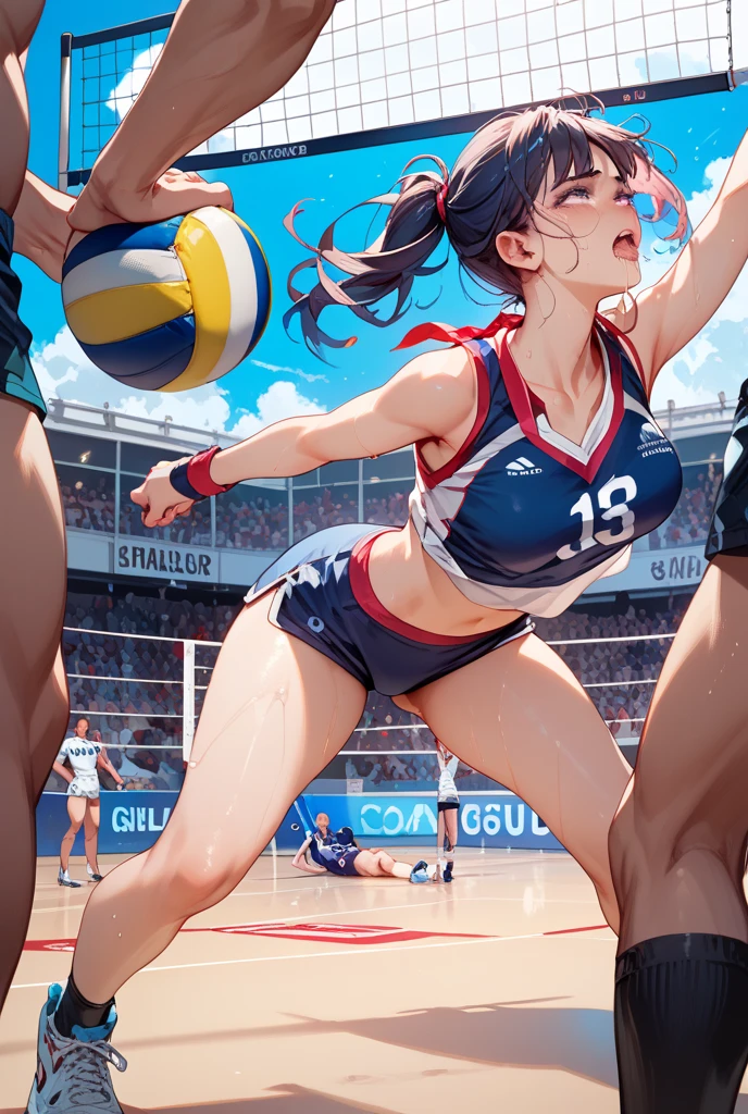 quality\(8k,wallpaper of extremely detailed CG unit, masterpiece,hight resolution,top-quality,top-quality real texture skin,hyper realisitic,increase the resolution,RAW photos,best qualtiy,highly detailed,the wallpaper,cinematic lighting,ray trace,golden ratio\), BREAK ,two girls,two teenls are rallying at beach_volleyball,2girls\(teen,cute,kawaii,hair floating,messy hair,blonde hair and dark hair,messy hair,pony tail hair and short hair,skin color white,(tunned skin),eye color blue or dark,eyes shining,big eyes,breast,sports_bikini,angry face,sweat,(dynamic pose:1.2),sports_sunglasses,cap\), BREAK ,(dynamic angle:1.4),1ball\(beach_volleyball\),at beach_volleyball court,(motion blur on ball:1.3),(perspective action:0.6),seaside,perfect hand