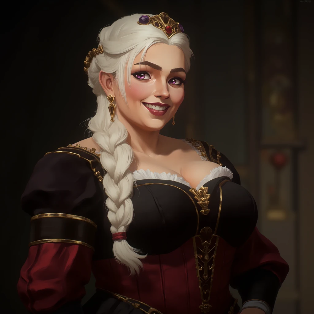 score_9, score_8_up, score_7_up, source_anime, 2d, cartoon,
UlrikaMagdova, solo, mature woman, voluptuous, red sclera,
looking at viewer, drunk, blush, vampire,
cape, \(short white hair\),
holding cup, wine glass,
interior of castle bedroom background,
expressive,
<lora:Ulrika_Magdova_PonyXL:1>