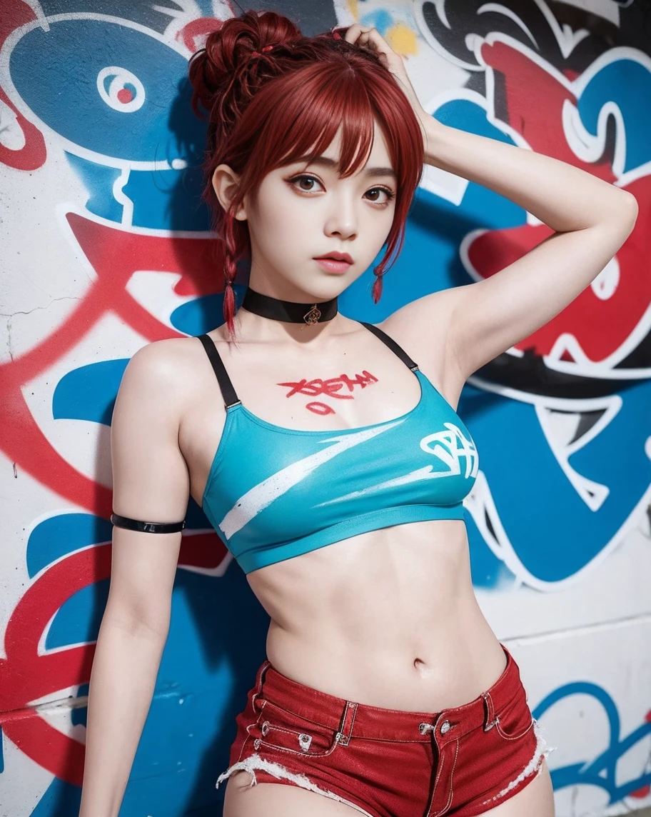 Ranma-chan, single ginger braid, red tangzhuang, (8k, RAW photos, highest quality, masterpiece: 1.7). (Realistic, Photorealistic: 1.9). 1 girl. Woman. Tokyo's cityscape. Night. Professional lighting. Photon mapping. Radio City. Big tits. See-through top. The tips of the are sticking out, The shape of the pubic area is clearly visible, Pure black eyeshadow. Pitch black lip, Pubic hair, The lower abdomen bristles, Slender, The crotch is open, Very much pubic hair. Pubic hair protrudes very much.