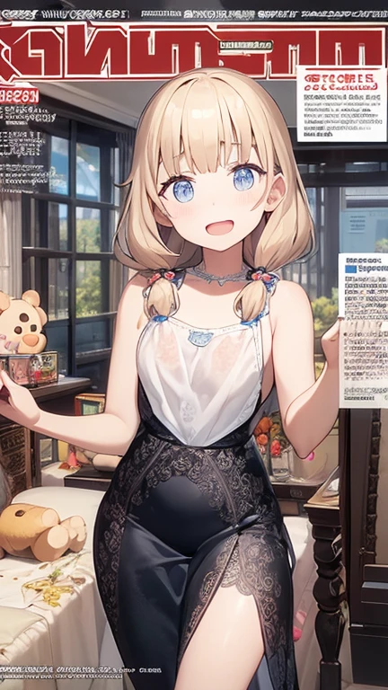 (small breasts:1.2), (perky chest:1.2), (pointed chest:1.2), (Pudding cake magazine cover:1.3),(from above:1.0),(shoot from the side:1.1),masterpiece, 1girl, Amazing Cleavage:1.1, thin waist, optimum,tmasterpiece,hight resolution,best qualtiy,hyper HD,super detailing,awardwinning,a 18yo cute girl,(The upper part of the body),anatomy correct,Beautiful Black miniskirt,garters,Gaze,Small face,bangss,holster,Beautuful Women,hands up,leg holster,Gaze,black boots,Cowboy Shot,cute face,a blond,Longhaire,Twin-tailed,Braids, Hairline,(scarlet eyes),long eyelasher,Hanging eye corners,White skin of the, ((see through camisole:1.1)), ((Sheer nipples:1.0)),Rocket Tits,(Slim body),smile,seductive weak smiling,(with sparkling eyes and a contagious smile),little open mouth, Looking at Viewer,