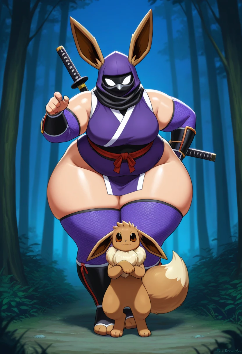 A teenage humanoid Capybara is a Sexy Ninja Assassin, He wears a violet flowing ribbon mask, violet sash, short coarse brown fur, and carries weapons