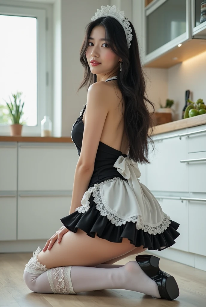(masterpiece:1.3), (High resolution:1.1), Detailed beautiful face, Detailed beautiful, arafed asian woman in a black and white lingersuit and a white bonnet, gorgeous maid, maid dress, maid outfit, wearing maid uniform, maid, french maid, maid costume, anime girl in a maid costume, a sexy maid in a magical forest, cosplay of a catboy! maid! dress, sexy girl, 4 8 0 p