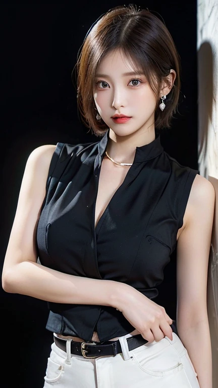 (best quality, masterpiece:1.3), (actual, photo actual:1.3), ultra high resolution, ultra high definition, Extremely detailed CG unified 8k wallpaper, (actual skin, Delicate skin), (perfect anatomy), (official art, Beautiful and beautiful), (generous smile:1.3), (seductive face:1.3), (korean woman:1.3), alone, depth of field, in a nightclub，(big breasts:1.1)，(cowboy shot:1.5)，(clubbing dresses:1.3), (necklace), (naturally look at camera:1.3), (blunt bangs:1.5), (stockings)