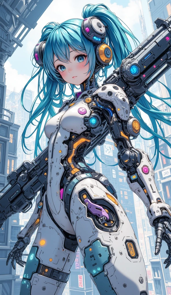 The most beautiful and sexy mecha warrior girl, blue hair, yellow eyes, wearing a highly detailed futuristic hooded mecha battle armor, mechanical angel wings, huge enormously gigantic tits, cleavage showing, tons of tattoos and piercings, in hyper futuristic city metropolis, cherry blossoms blowing in the wind, highly detailed background, absurdres, highres, ultra detailed, (cute illustration:1.5), (cute,kawaii,sweet:1.2),
(1girl:1.4), bodysuit, cyborg girl,
hyper gigantic mechanical hands,dynamic pose, looking back at the camera
nice hands, perfect hands, incredibly cinematic, best quality, best resolution