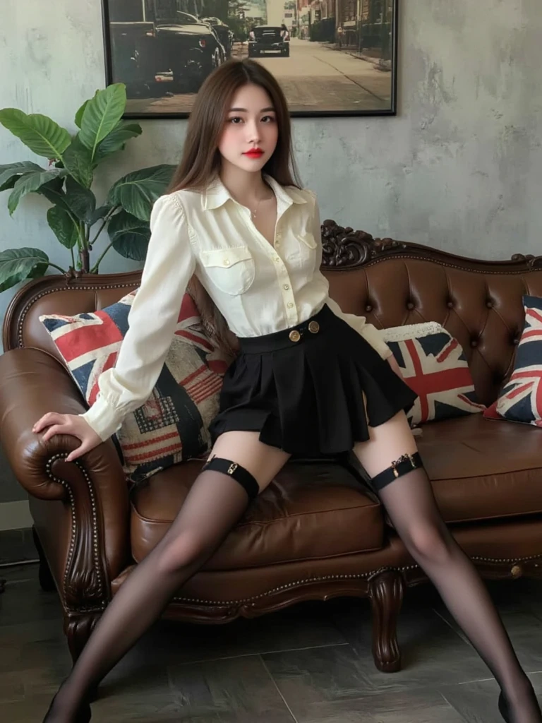 araffe woman in a white shirt and black skirt posing for a picture, thighhighs and skirt, sha xi, wearing skirt and high socks, gorgeous chinese model, korean girl, full length and white stockings, very sexy outfit, inspired by Min Zhen, wearing honey - themed miniskirt, captivating and enticing, sexy outfit, attractive pose, elegant pose, iu1
