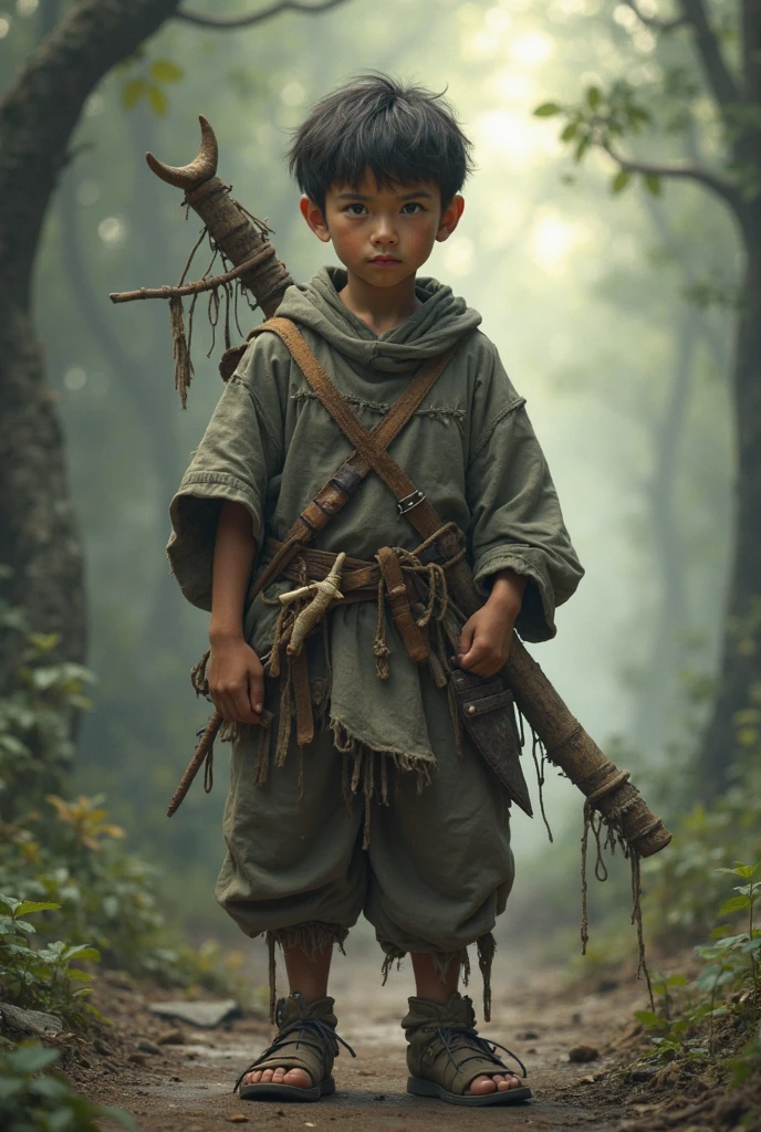 A young Bhutanese boy carrying sword