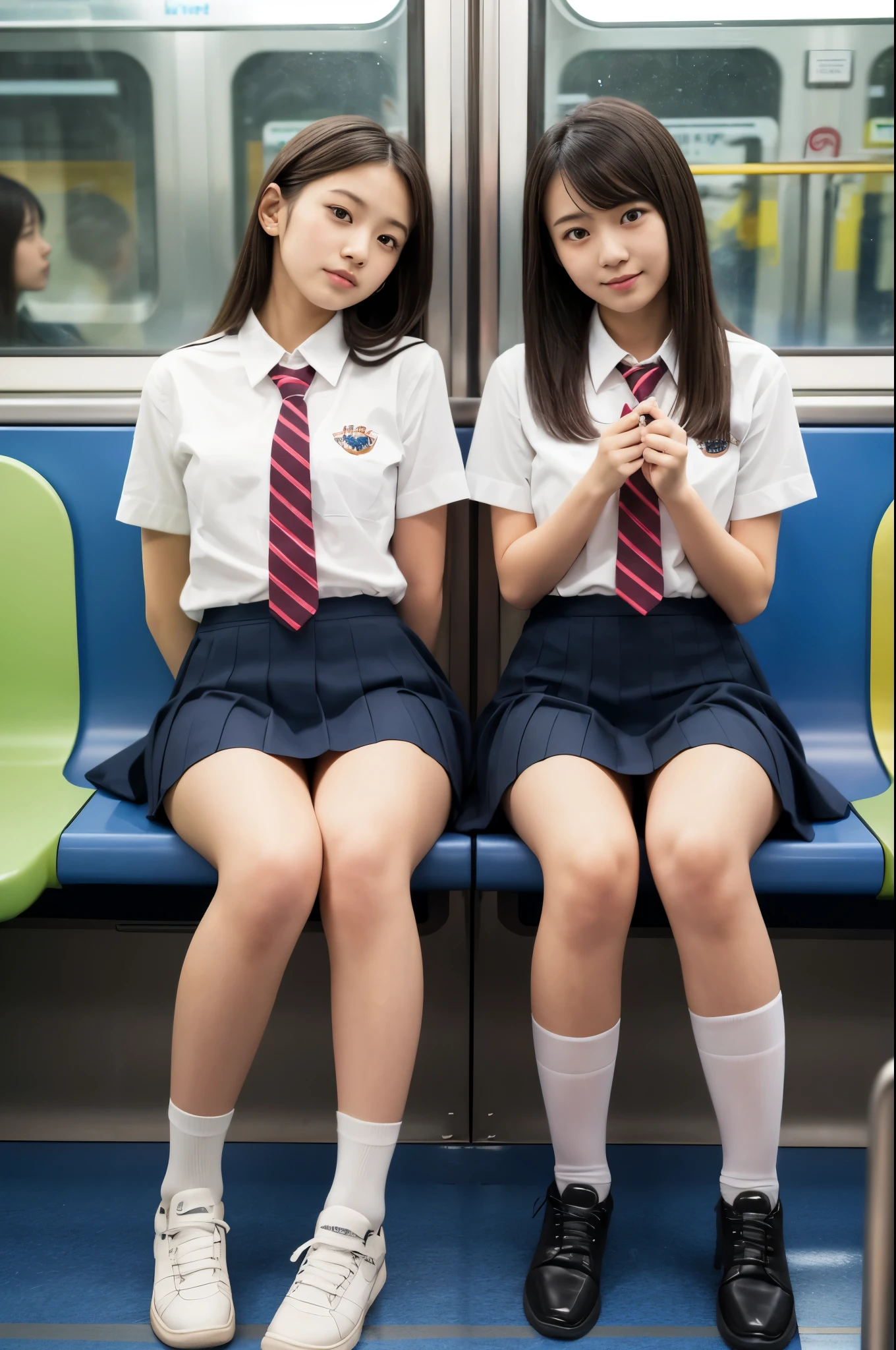 Two beautiful Japanese junior high school girls, neat, serious, honor students, completely naked, with a loving look on their faces, like pet pets, kneel together, legs spread, arms above their heads. Raised, small-breasted, flat-chested, flat-chested, tied with hemp rope, hands looking up at the man standing, tied with a collar and led like a pet. downward angle, staring with mouth closed