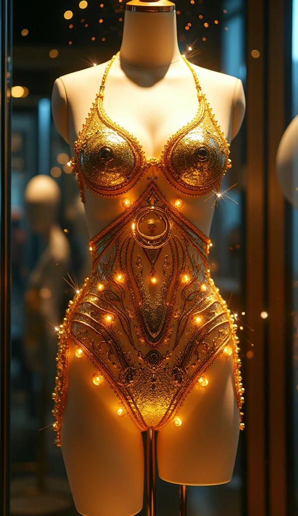 ((best quality)), ((masterpiece)), (detailed), perfect face
Naked woman dynamic pose, in transparent gold metal jewelry on whole body, by Dan Piraro, nude, long black hairs, (but extremely beautiful:1.4), large breasts, slim figure, wide hips, (intricate details, masterpiece, best quality:1.4) , in the style of nicola samori, silhouette contrast, Retro-futuristism, vintage sci fi, 50s and 60s style, atomic age, vibrant, highly detailed, retro futurism, dynamic pose, looking at viewer, futuristic steampunk background 